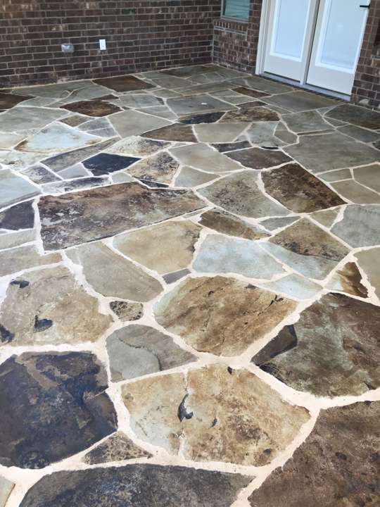 Flagstone patio in warm browns and grays